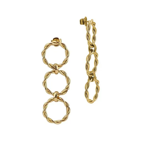 Gold-colored earrings with dangling torchon design